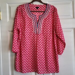 Talbots Women's Pink Embroidered Tunic Top Size Large